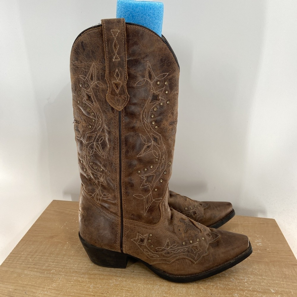 Laredo 52033 Brown/Rust Leather Cross Point 13" Western Boots Women's 9.5 M